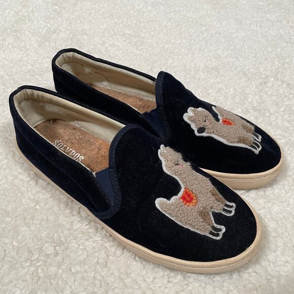 Soludos Llama Velvet Slip On Sneakers Navy Blue Fuzzy Terry Cloth 6 - Picture 4 of 8